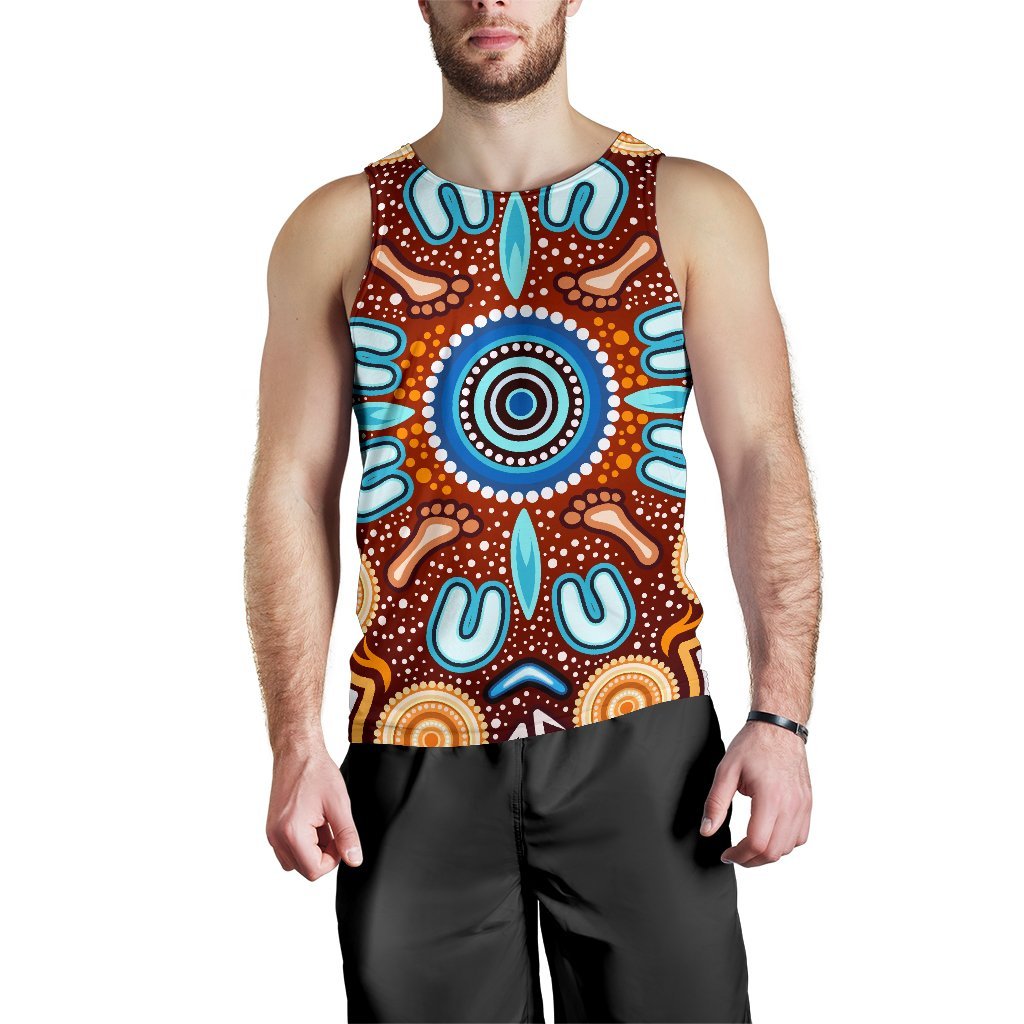 Aboriginal Men's Tank Top - Indigenous Circle Dot Painting Ver02 - Vibe Hoodie Shop