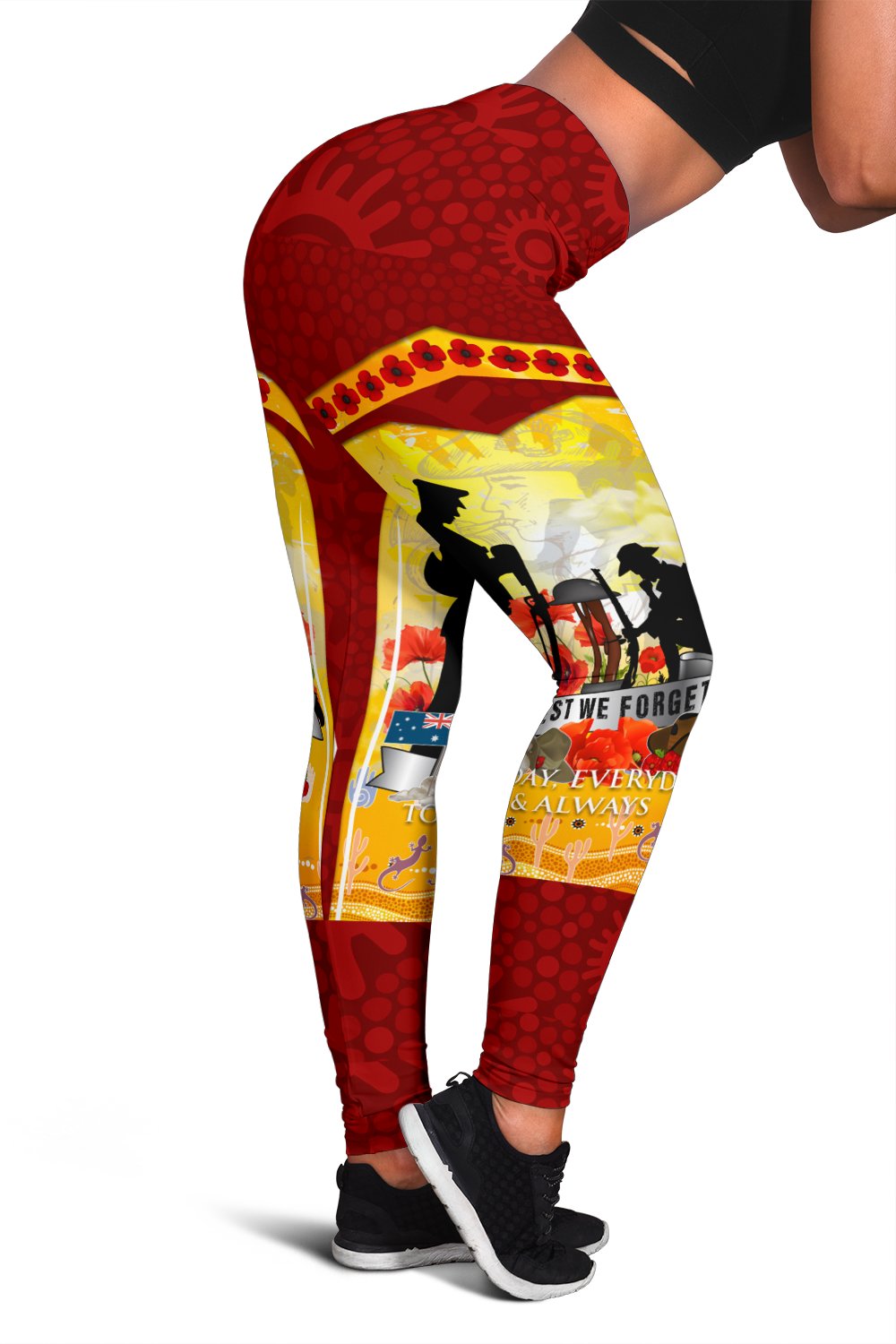 ANZAC Women's Leggings - Lest We Forget Aboriginal Version - Vibe Hoodie Shop