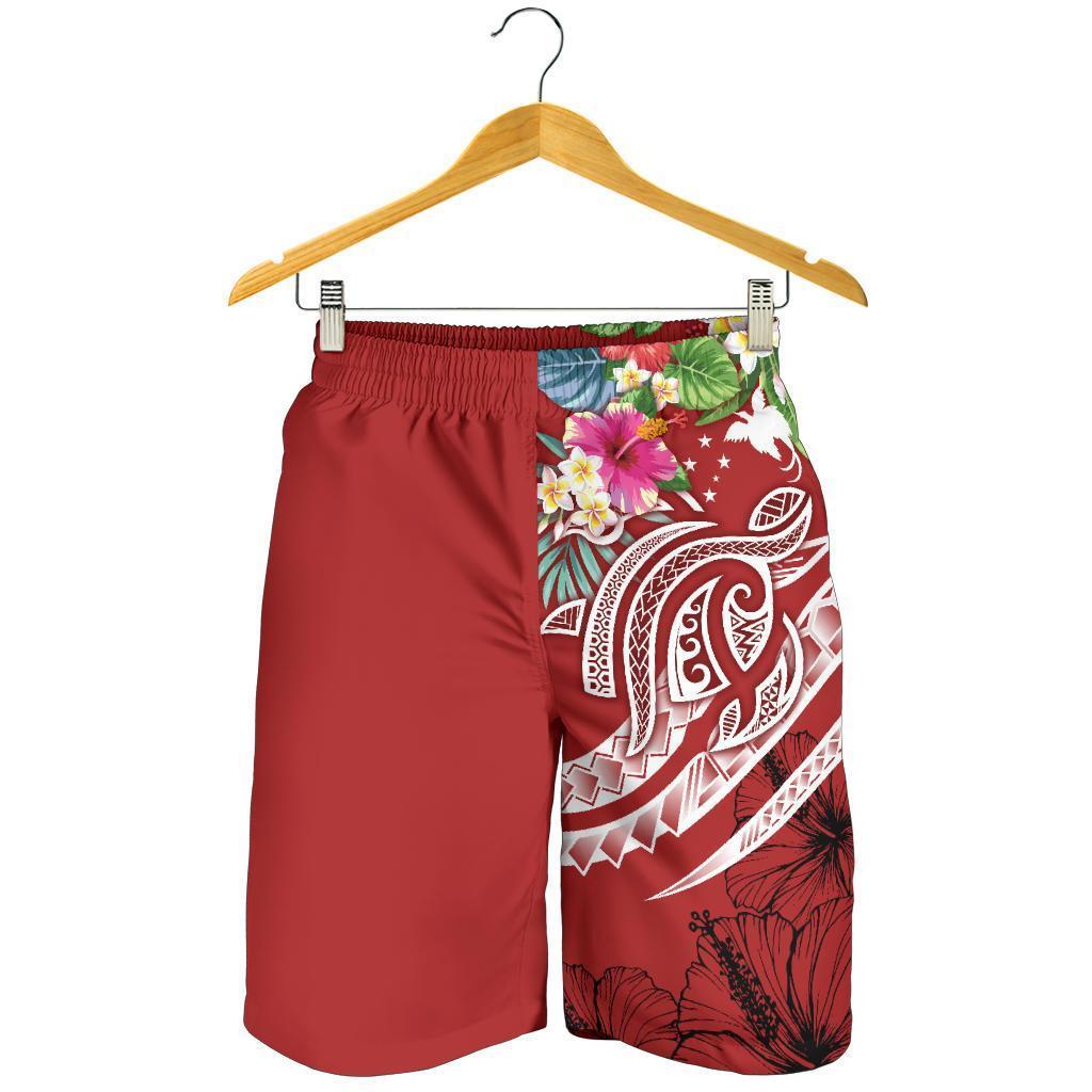 Papua New Guinea Polynesian Men's Shorts - Summer Plumeria (Red) - Vibe Hoodie Shop