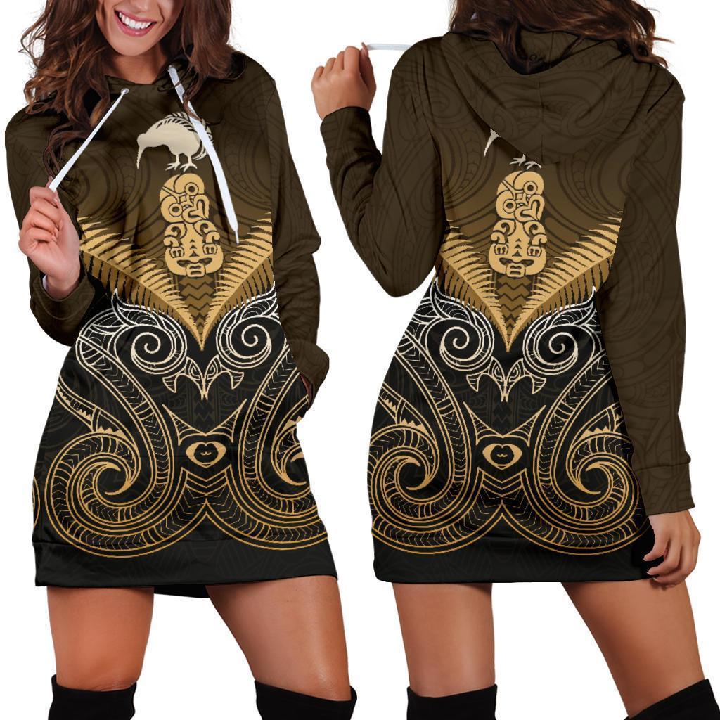 Maori Manaia New Zealand Hoodie Dress Gold - Vibe Hoodie Shop