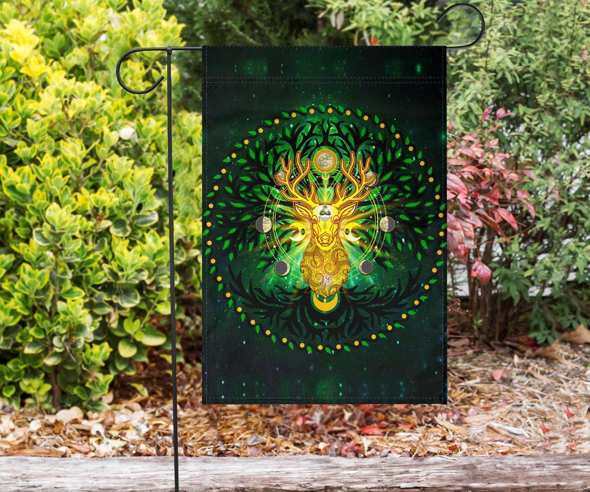 Celtic Pagan Deer Flag - Moon Phases Deer with Tree of Life - Vibe Hoodie Shop