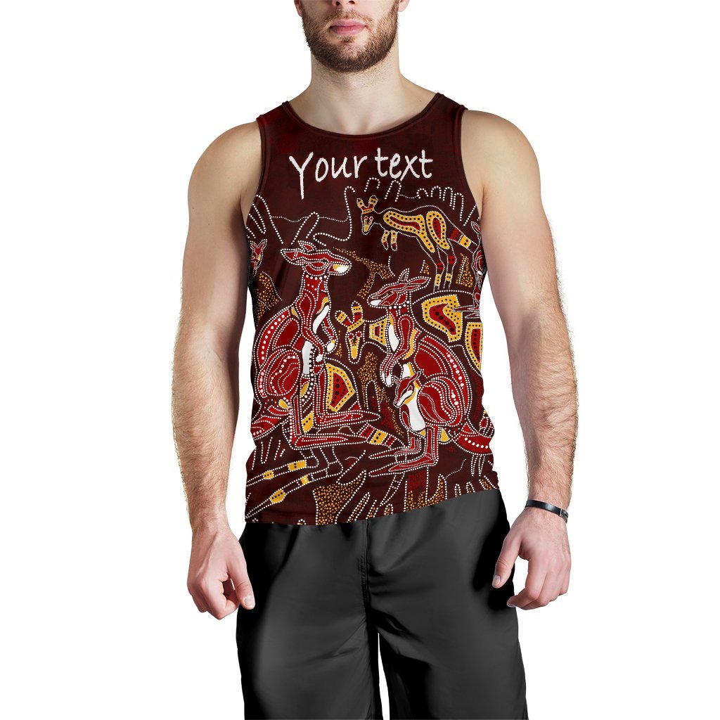 Custom Aboriginal Men's Tank Top - Kangaroo family with Hand Art - Vibe Hoodie Shop