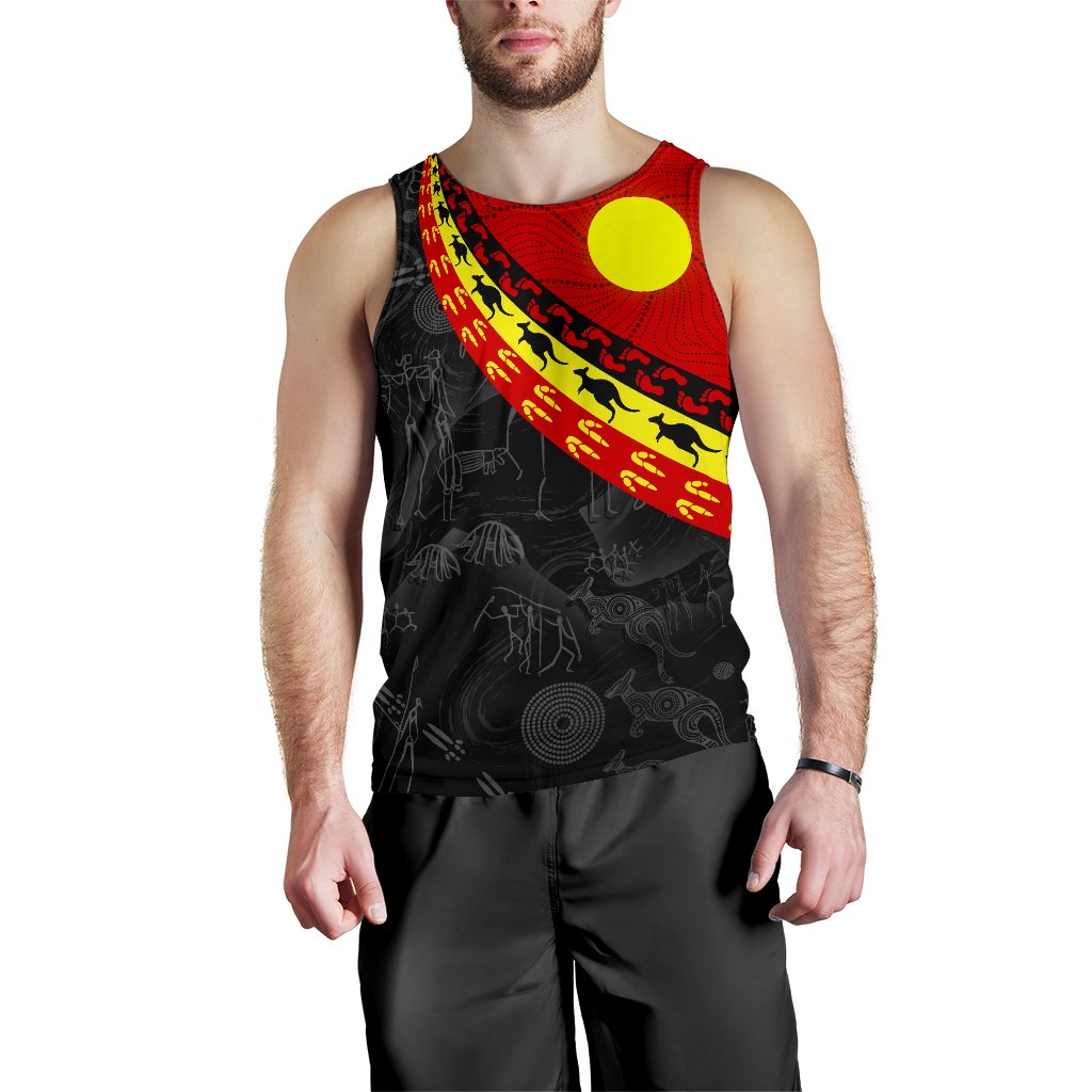 Aboriginal Men's Tank Top, Indigenous Flag Circle Dot Painting - Vibe Hoodie Shop