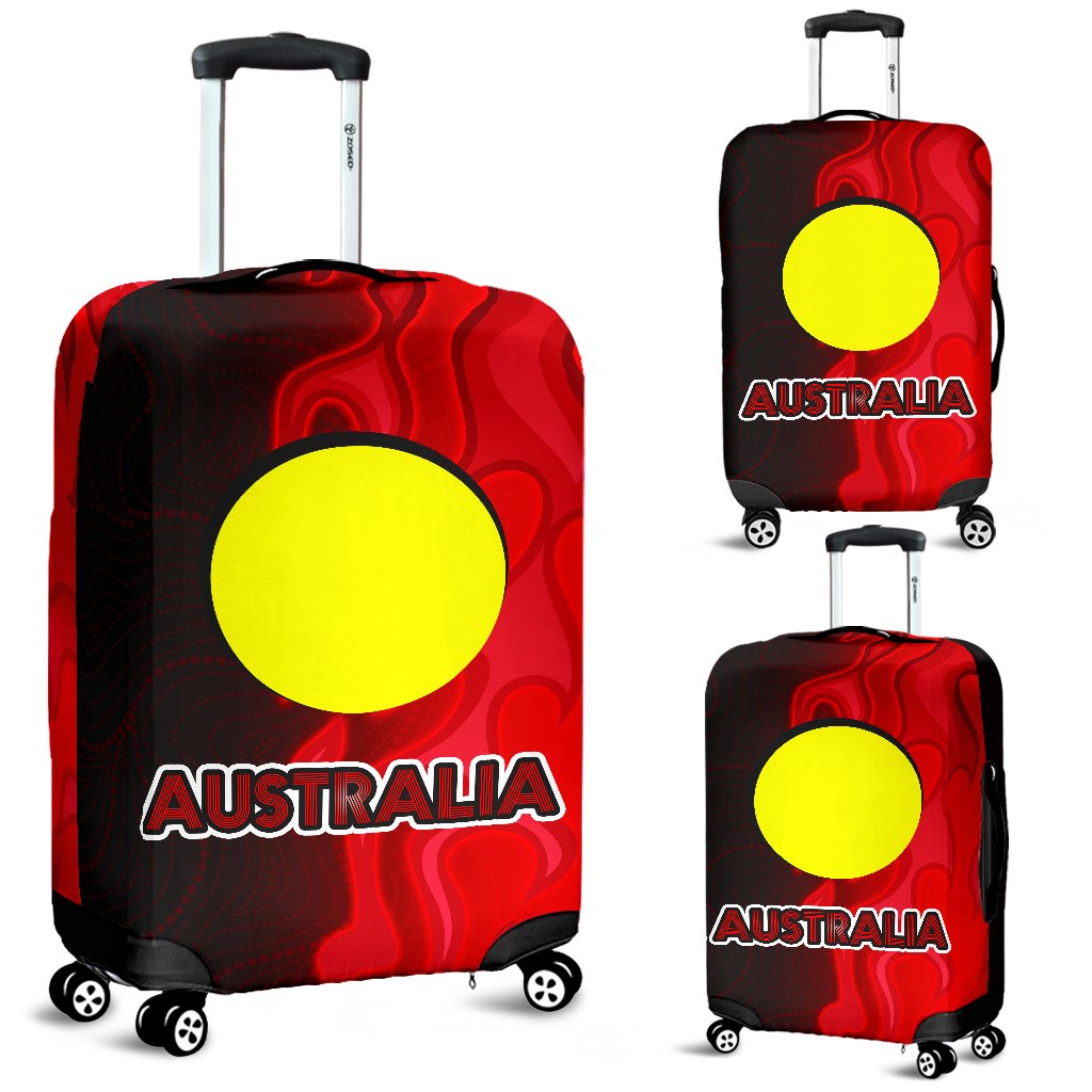 Luggage Cover - Aboriginal Patterns Sun Australia Flame - Vibe Hoodie Shop