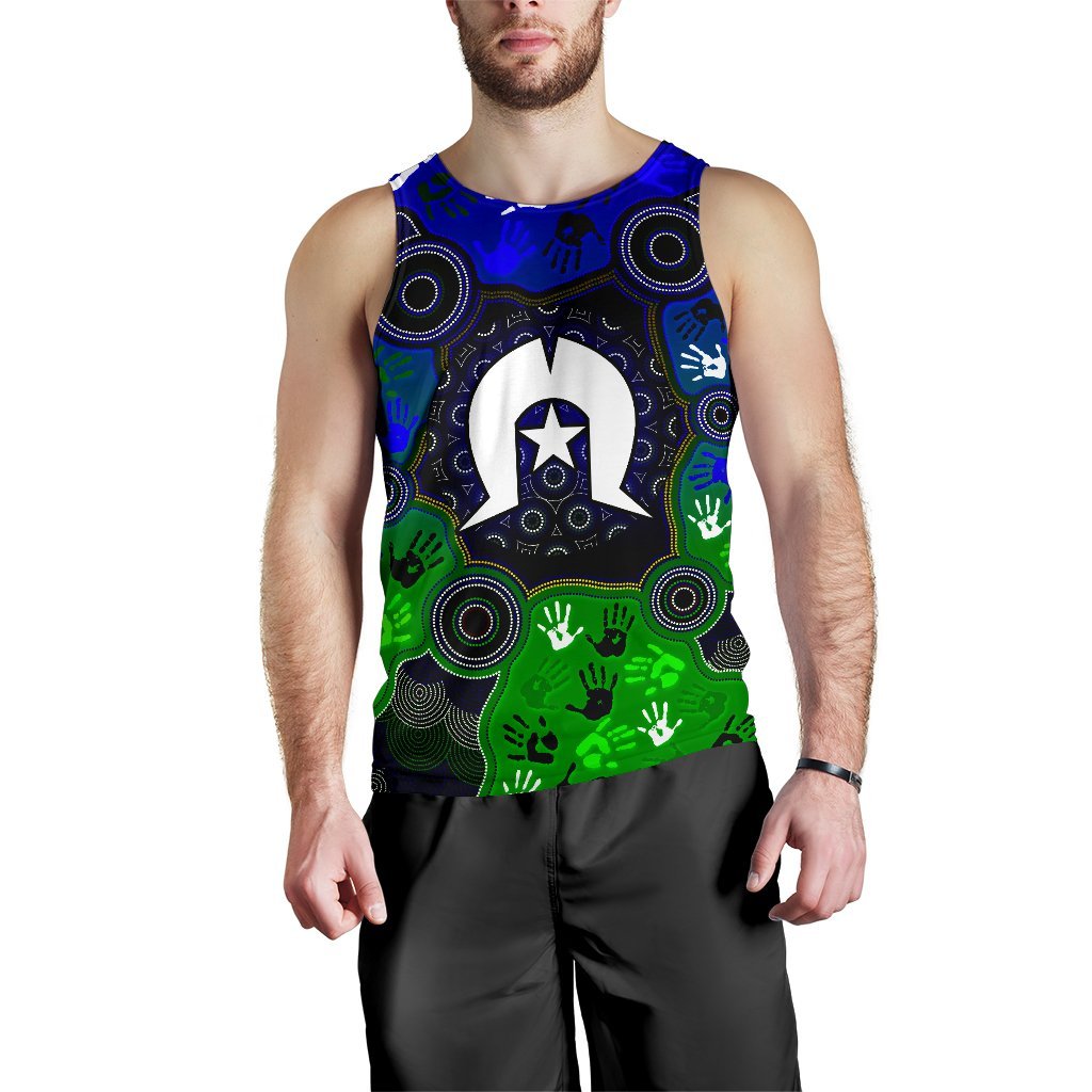 Aboriginal Men's Tank Top - Torres Strait Symbol With Indigenous Patterns - Vibe Hoodie Shop