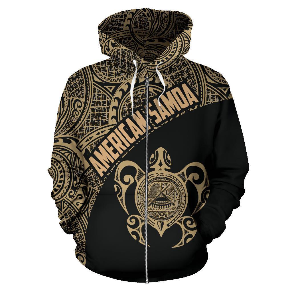 American Samoa Polynesian Hoodie Coat Of Arms In Turtle Gold Zip - Up - Vibe Hoodie Shop