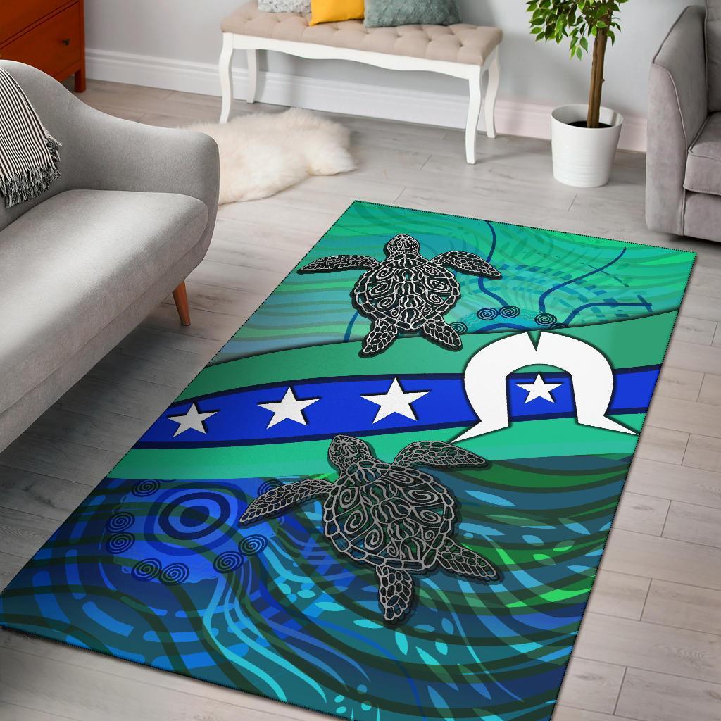 Area Rug - Torres Strait Flag And Turtle - Vibe Hoodie Shop