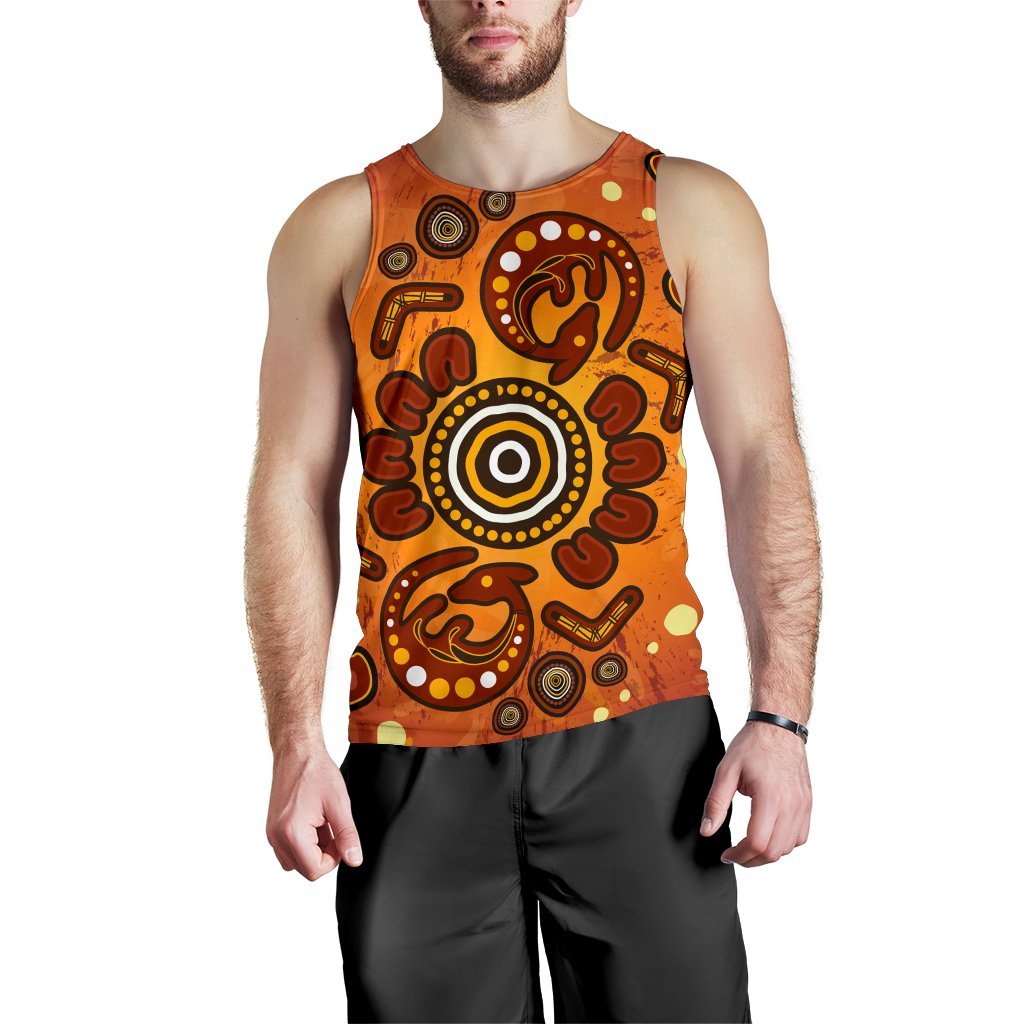 Aboriginal Men's Tank Top - Baby Kangaroo And Dot Painting Patterns - Vibe Hoodie Shop