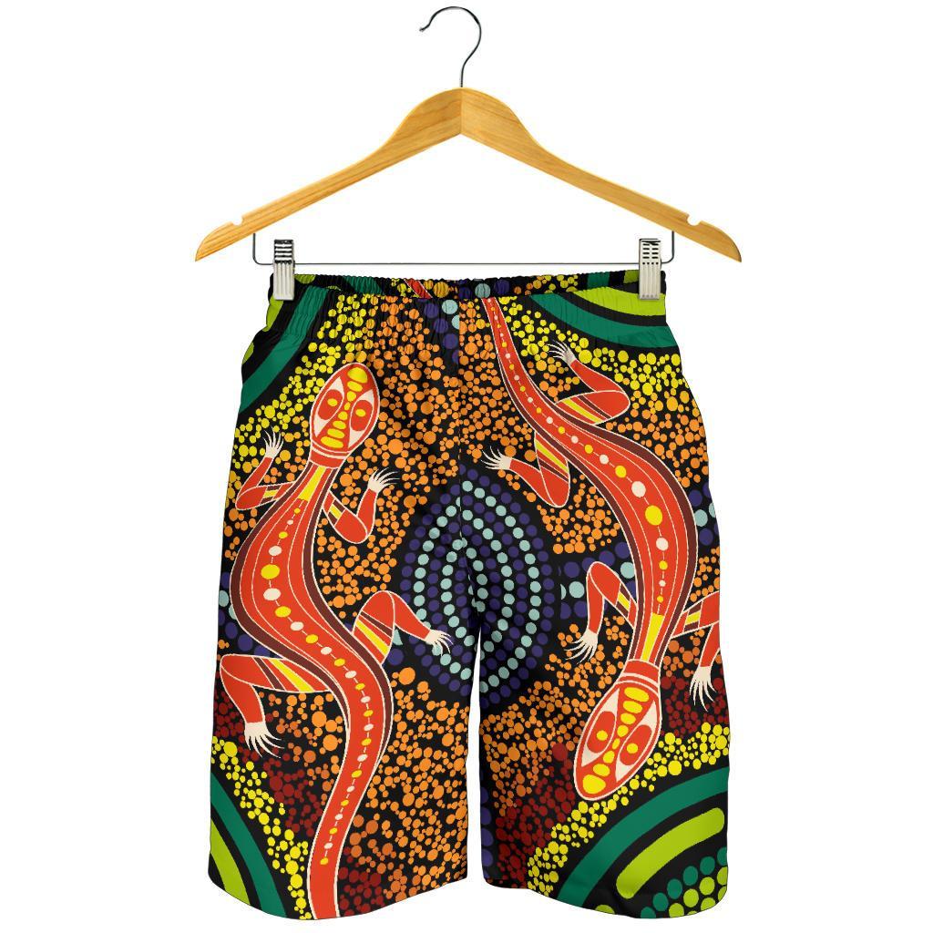 1st Australia Men Shorts - Aboriginal Two Lizards Dot Painting Circle - Vibe Hoodie Shop