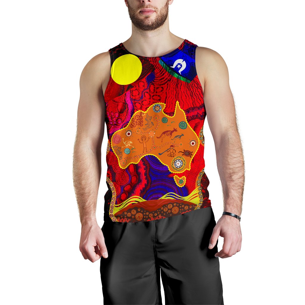 Aboriginal Men's Tank Top - Australia NAIDOC Week Map Pattern - Vibe Hoodie Shop