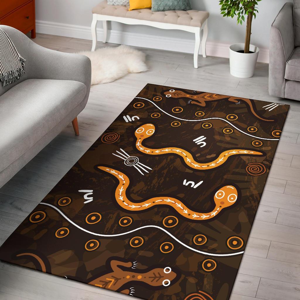 Aboriginal Area Rug - Indigenous Snake Hand Brown Color - Vibe Hoodie Shop