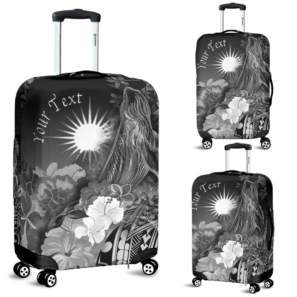 Marshall Islands Custom Personalised Luggage Covers - Humpback Whale with Tropical Flowers (White) - Vibe Hoodie Shop