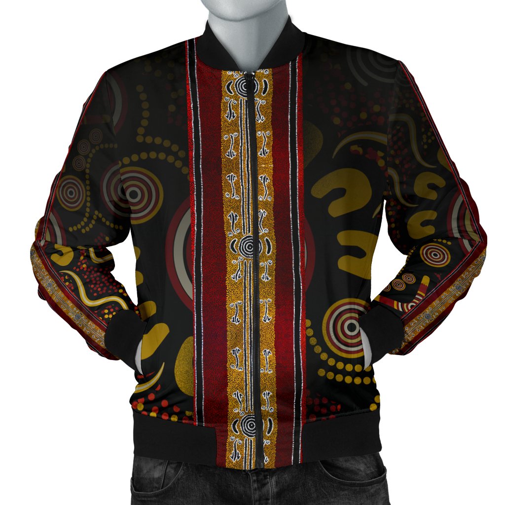 Men Bomber jacket - Aboriginal Dot Panting Art Stripe Lines - Vibe Hoodie Shop