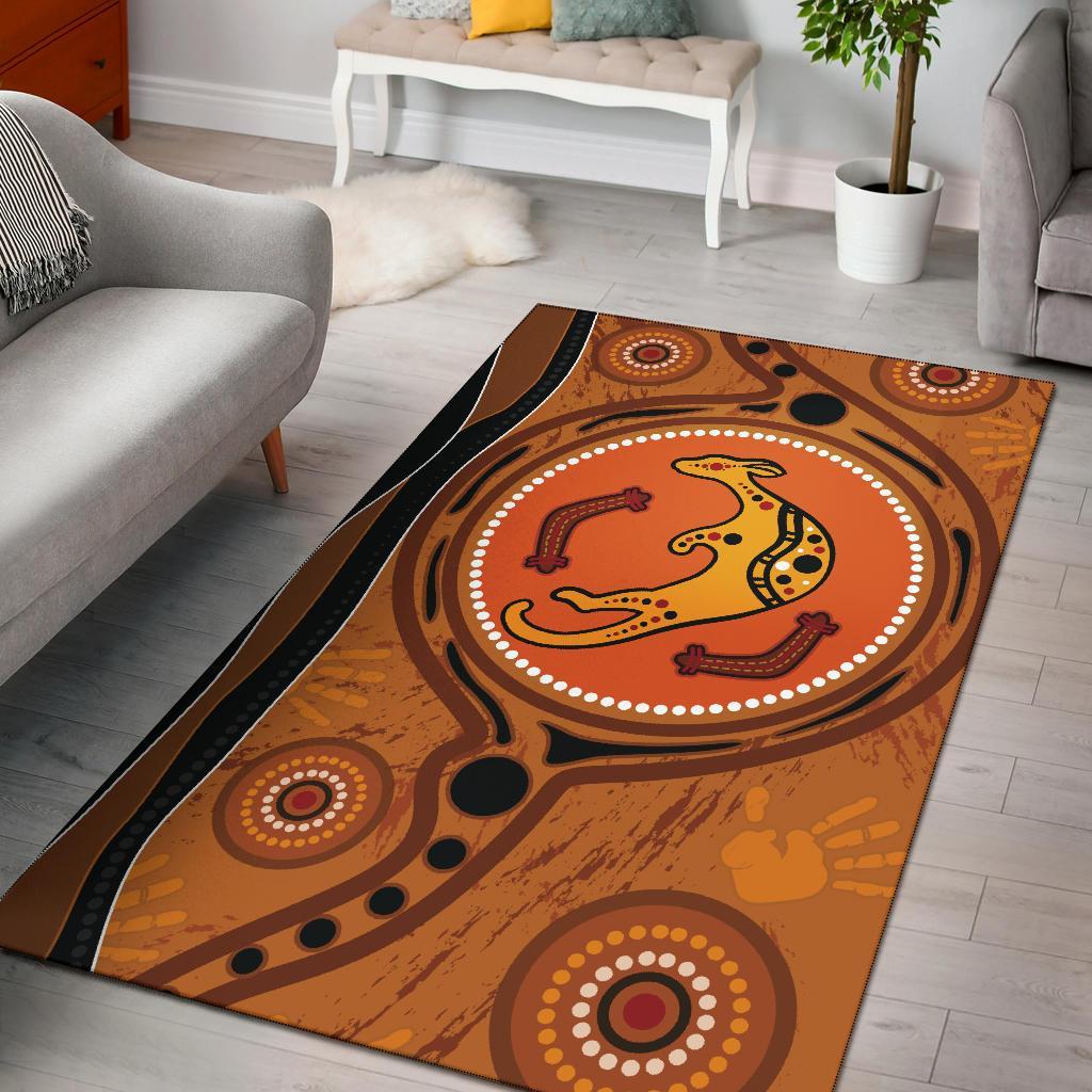 Aboriginal Area Rug - Indigenous Kangaroo Circle Dot Painting - Vibe Hoodie Shop