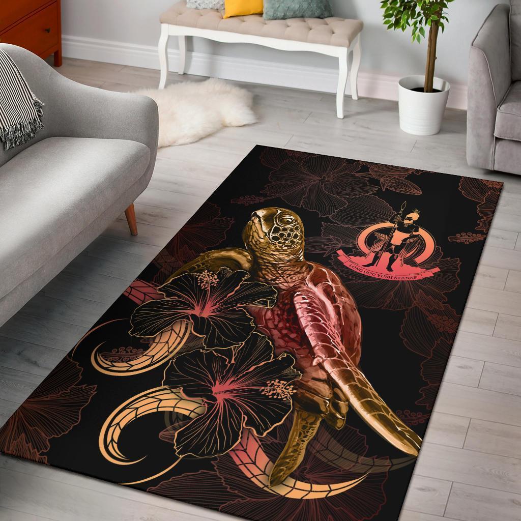 Vanuatu Polynesian Area Rugs - Turtle With Blooming Hibiscus Gold - Vibe Hoodie Shop