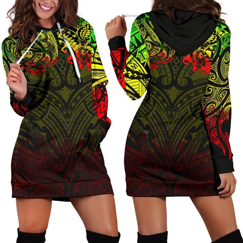 New Zealand Women's Hoodie Dress, Maori Polynesian Tattoo Reggage - Vibe Hoodie Shop