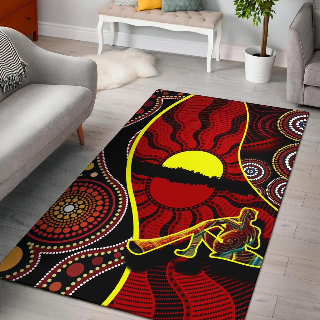 Area Rug - Australia Aboriginal Dots With Didgeridoo - Vibe Hoodie Shop