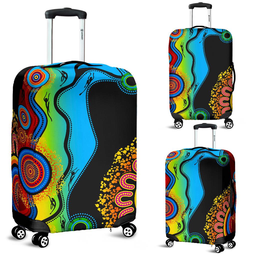 Luggage Cover - Aboriginal Luggage Cover Blue Dream - Vibe Hoodie Shop