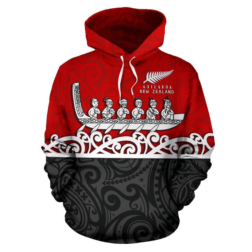 New Zealand Hoodie, Maori Waka Pullover Hoodie Red - Vibe Hoodie Shop