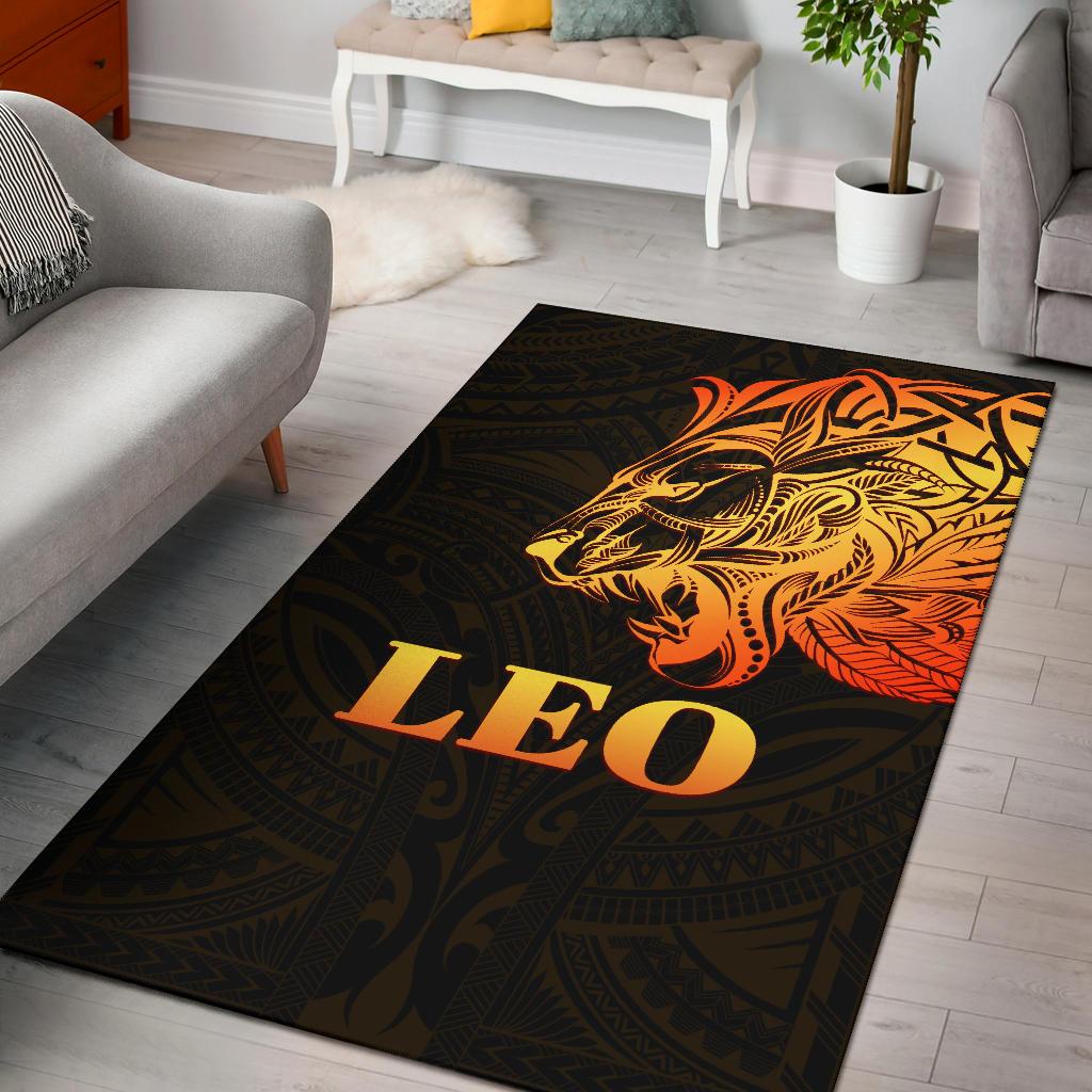 Sun In Leo Zodiac Area Rug Polynesian Tattoo Simple - Orange Black - Vibe Hoodie Shop