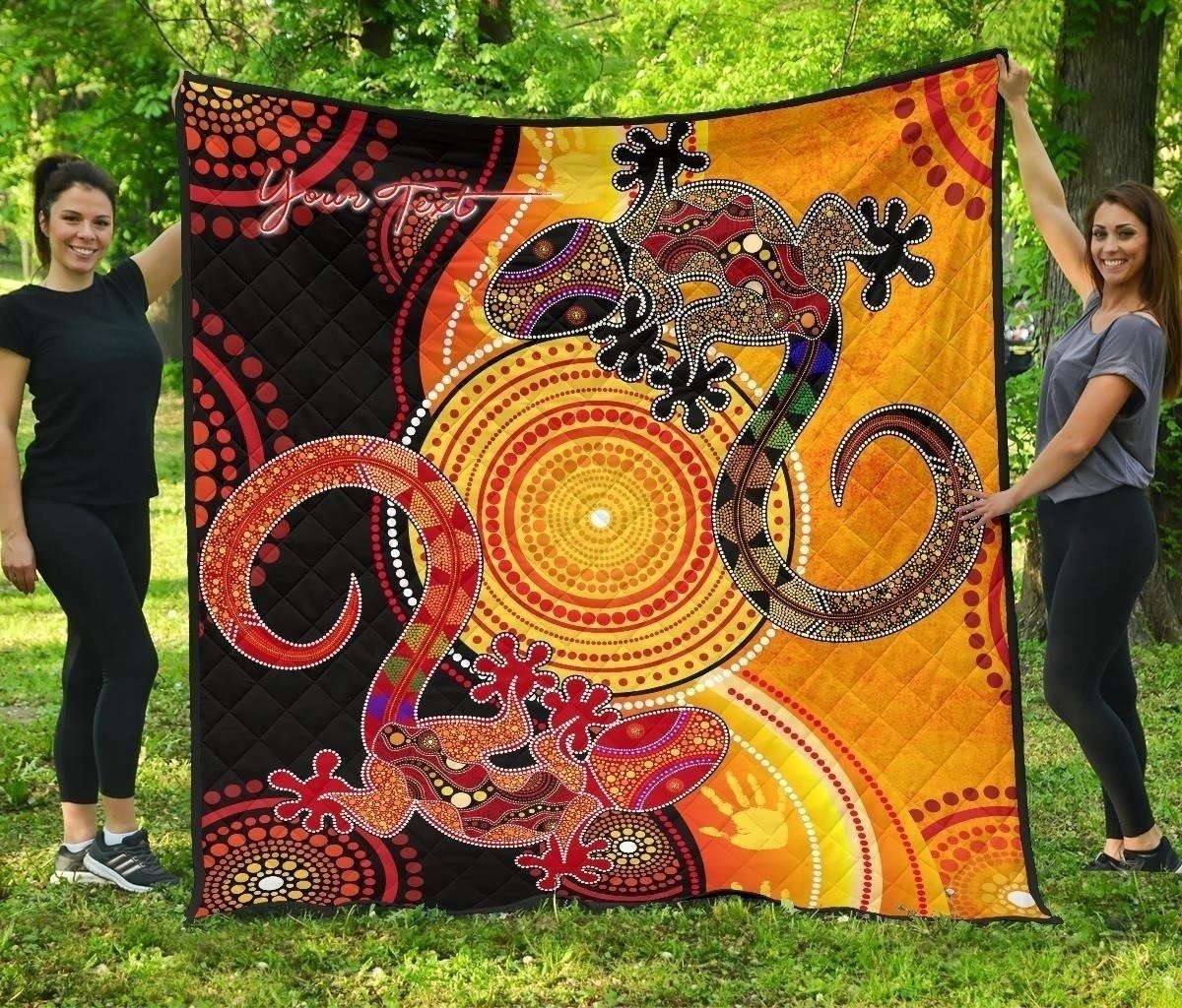 Aboriginal Personalised Premium Quilt - Couple Aboriginal Lizards - Vibe Hoodie Shop