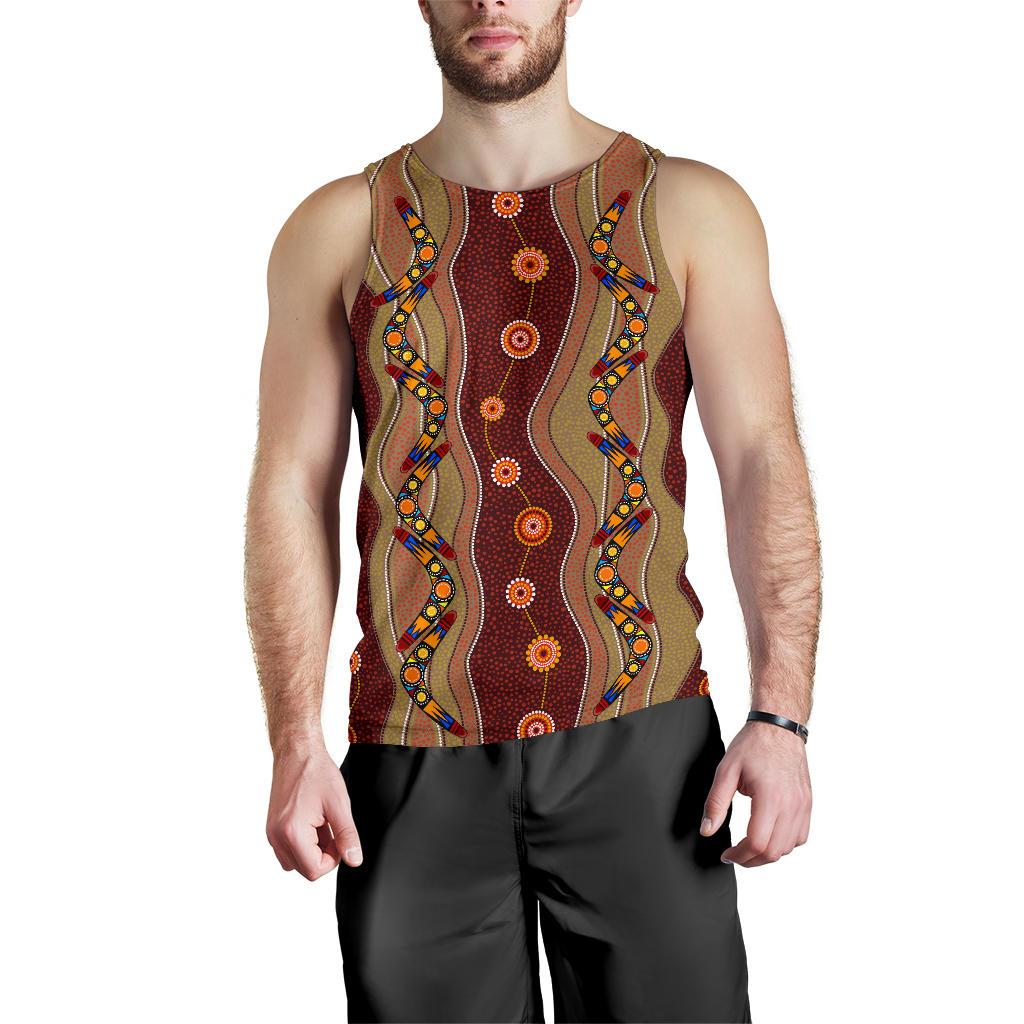 Men Tank Top - Aboriginal Dot Painting Mens Tank Boomerang Pattern - Vibe Hoodie Shop