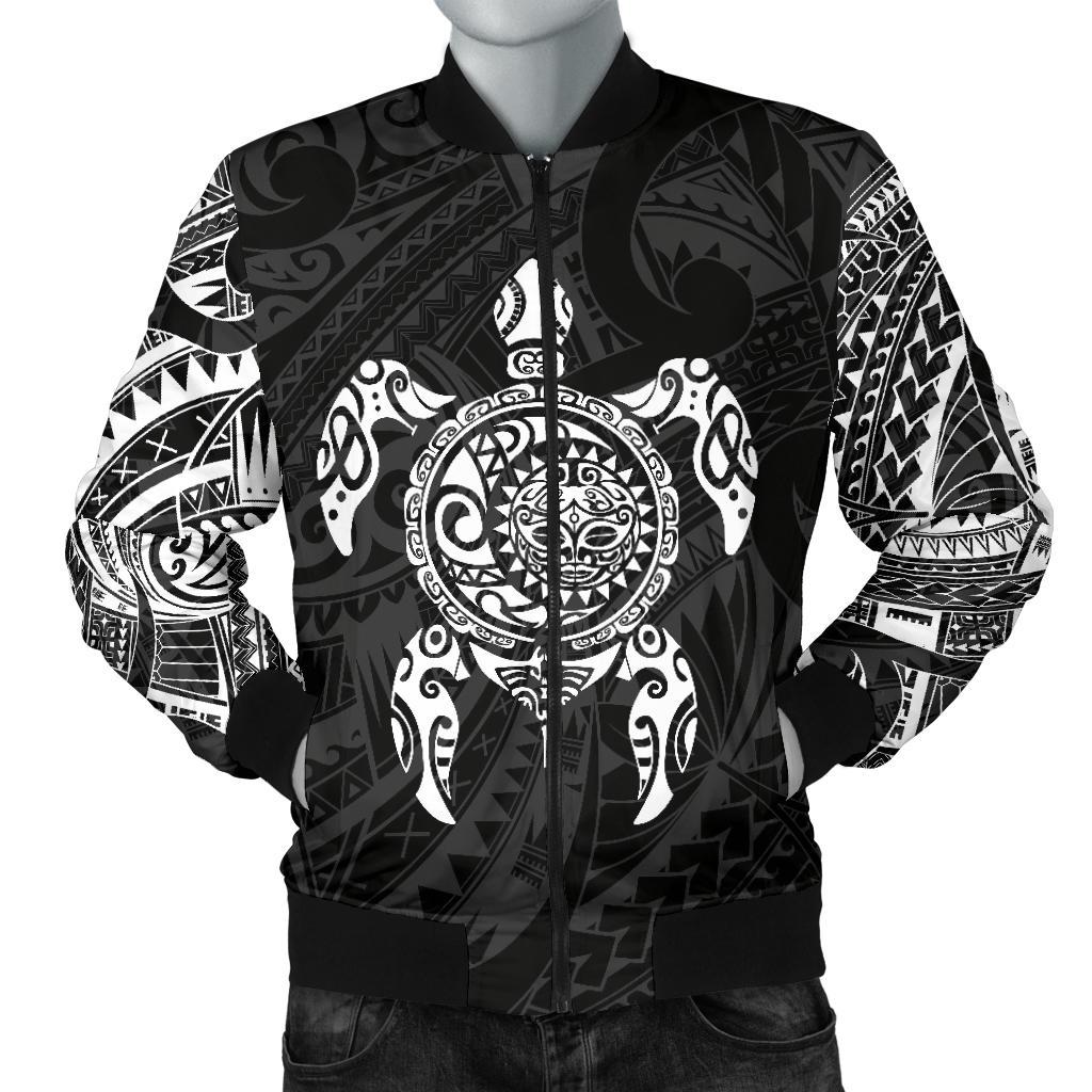 New Zealand Men Bomber Jacket, Maori Turtle Tattoo - White - Vibe Hoodie Shop