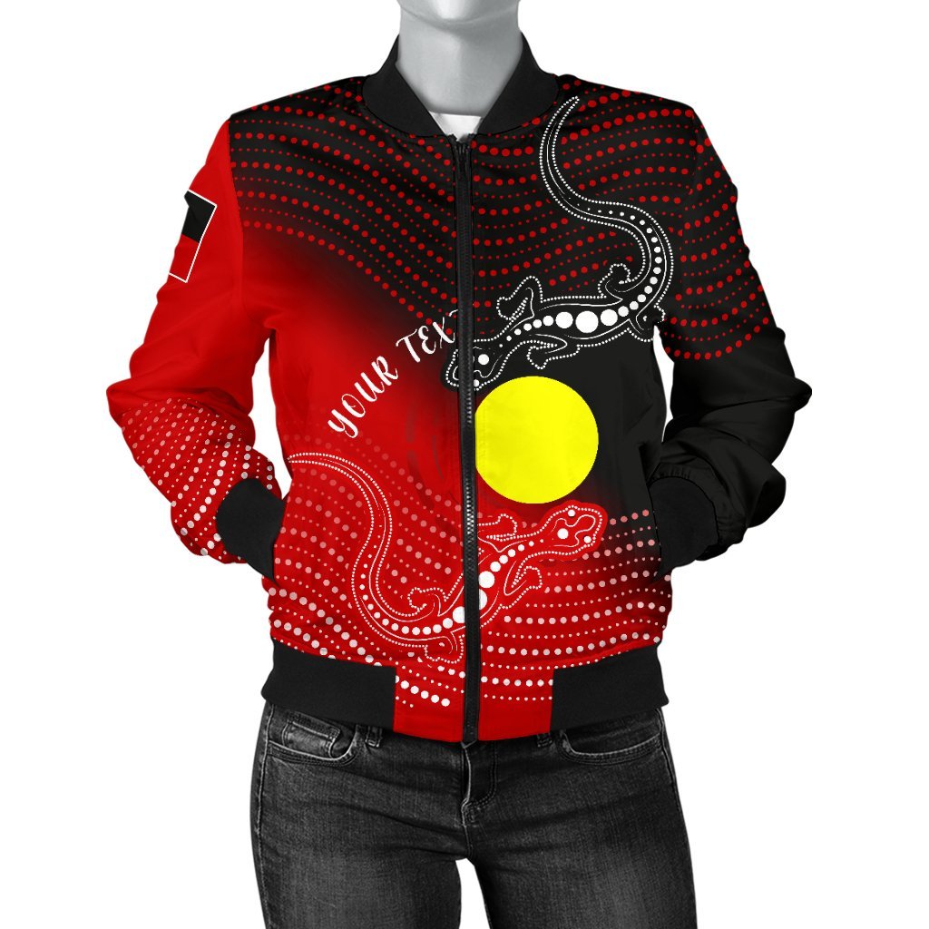 Custom Aboriginal Women's Bomber Jacket - Two Indigenous Lizard - Vibe Hoodie Shop