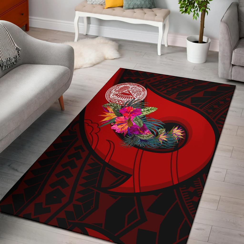 American Samoa Area Rug - Polynesian Hook And Hibiscus (Red) - Vibe Hoodie Shop