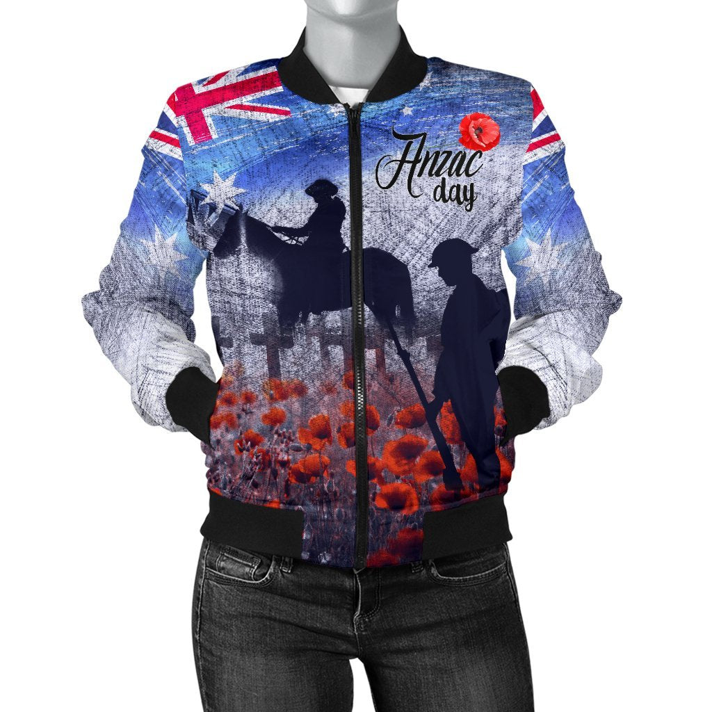 ANZAC Day Women's Bomber Jacket - Lest We Forget Vintage Poppies - Vibe Hoodie Shop