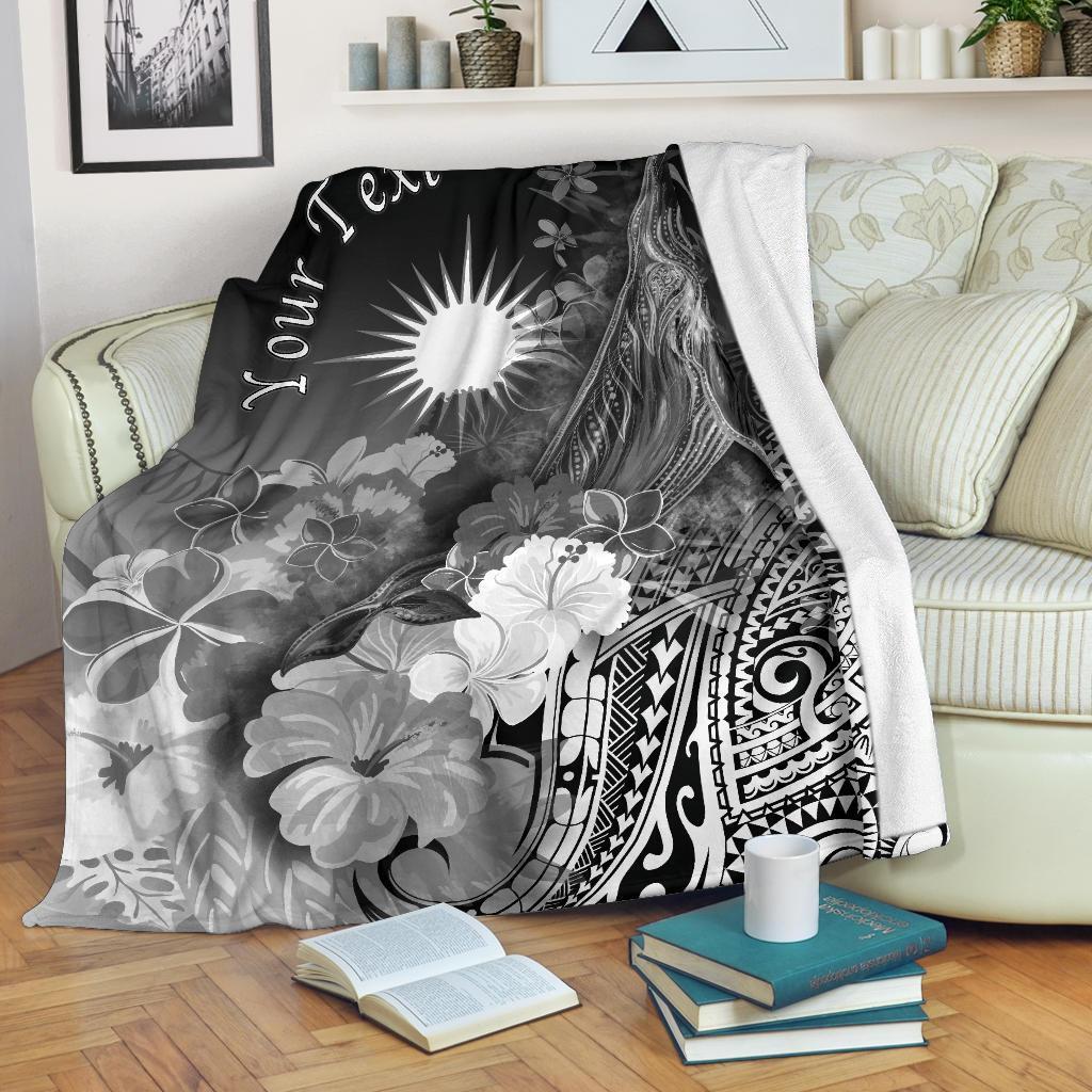 Marshall Islands Custom Personalised Premium Blanket - Humpback Whale with Tropical Flowers (White) - Vibe Hoodie Shop