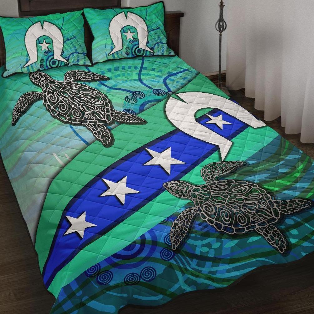 Quilt Bed Set - Torres Strait Flag And Turtle - Vibe Hoodie Shop