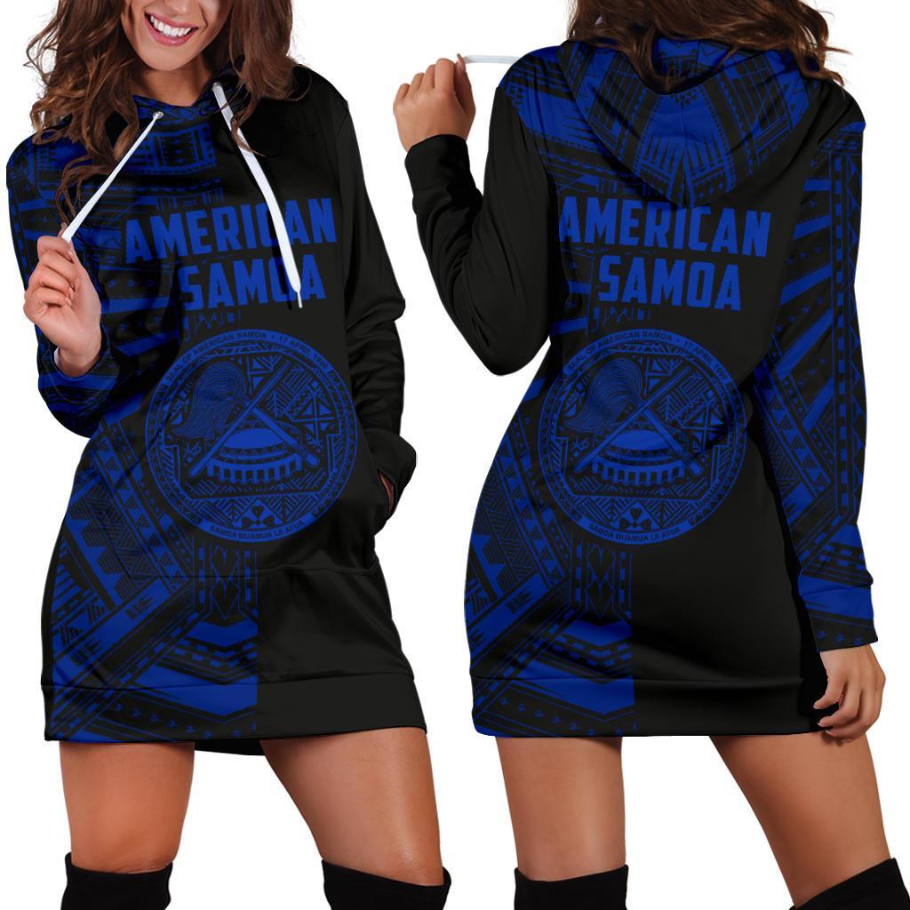 American Samoa Women's Hoodie Dress - Half Style (Blue) - Vibe Hoodie Shop