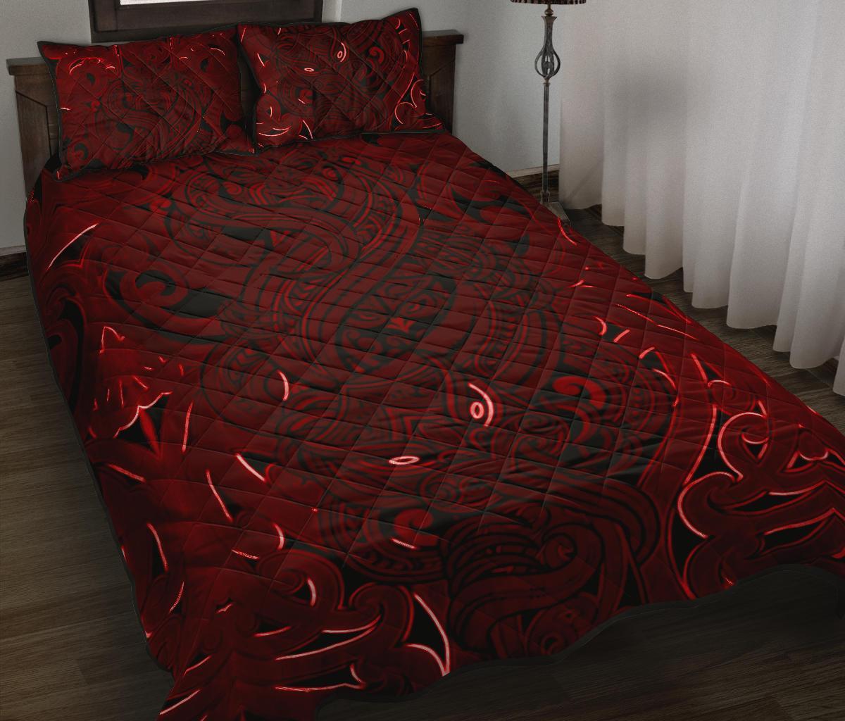 New Zealand Quilt Bed Set, Maori Gods Quilt And Pillow Cover Tumatauenga (God Of War) - Red - Vibe Hoodie Shop