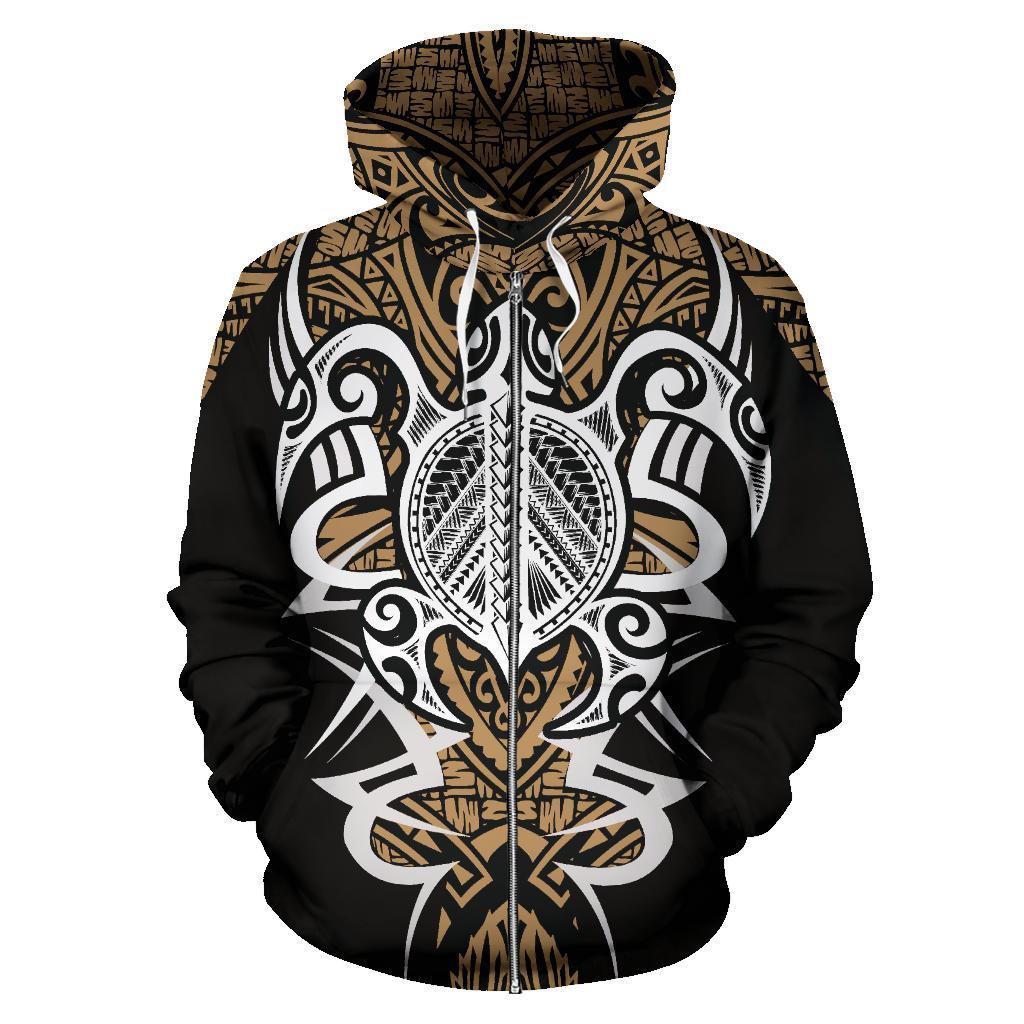 Zip Up Hoodie Tonga Turtle Polynesian Gold - Armor Style - Vibe Hoodie Shop