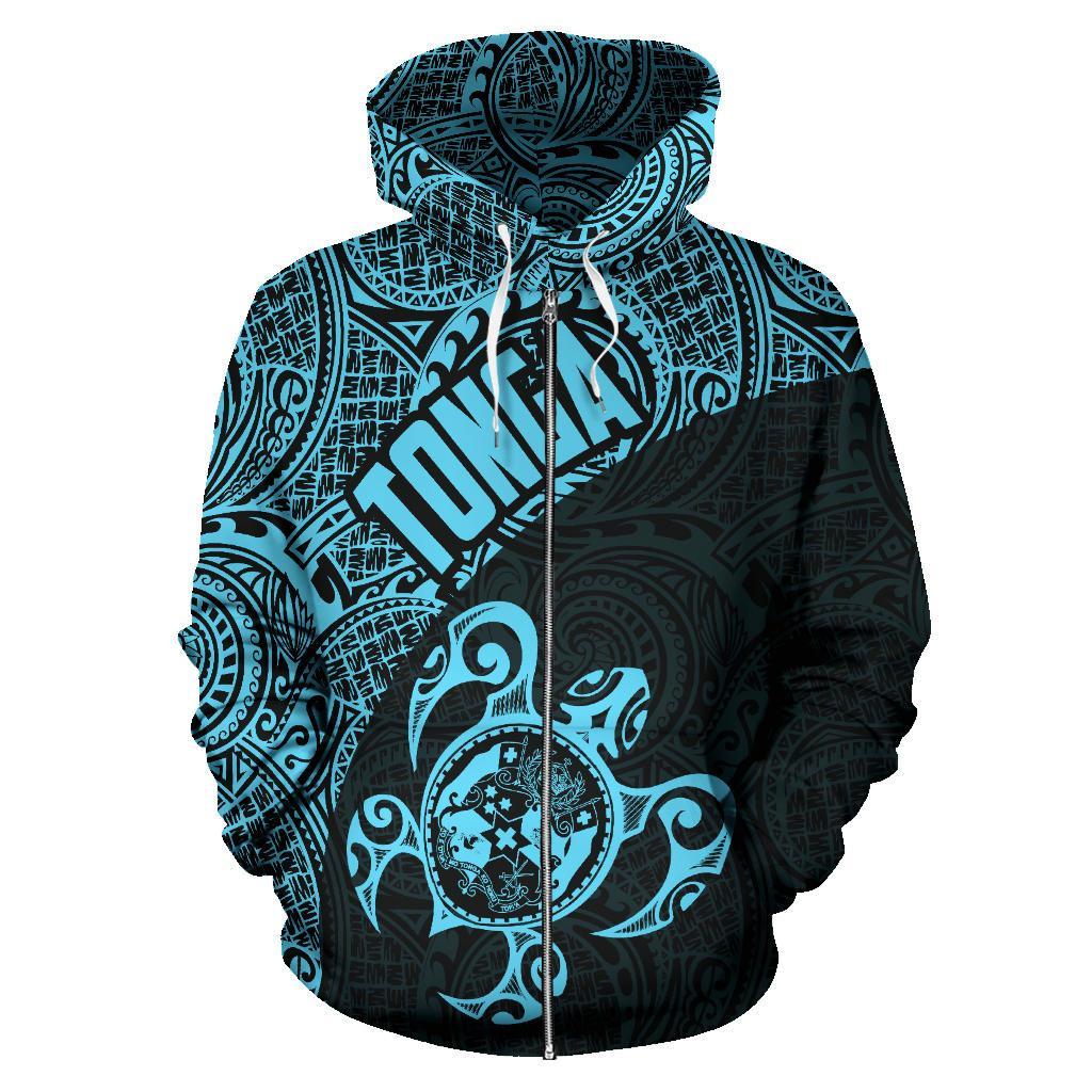 Zip Up Hoodie Tonga Coat Of Arms Turtle Polynesian Pattern 03 - Vibe Hoodie Shop