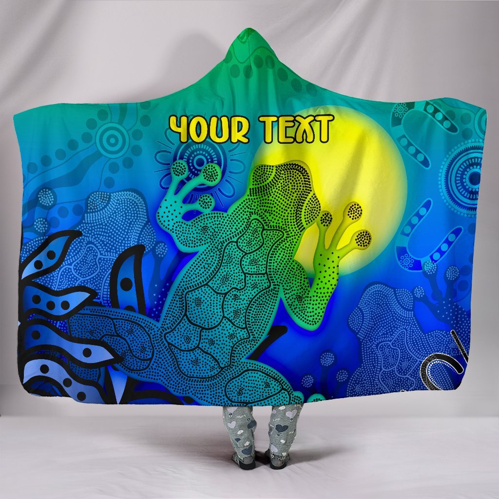 custom-aboriginal-hooded-blanket-indigenous-frog-blue