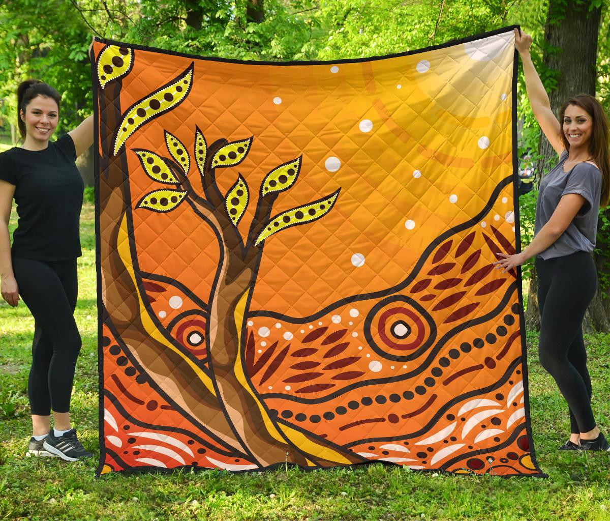 Aboriginal Premium Quilt - Tree On The Hill - Vibe Hoodie Shop