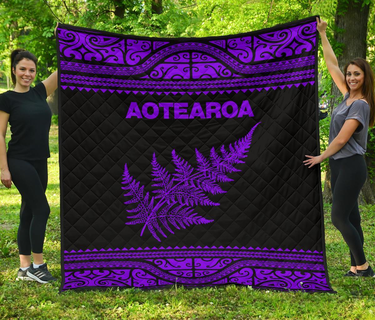 Aotearoa New Zealand Maori Premium Quilt Silver Fern - Purple - Vibe Hoodie Shop