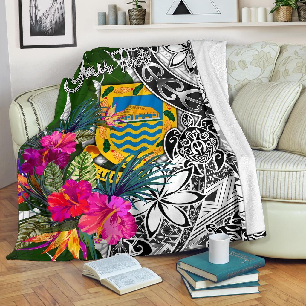 Tuvalu Custom Personalised Premium Blanket White - Turtle Plumeria Banana Leaf - Vibe Hoodie Shop