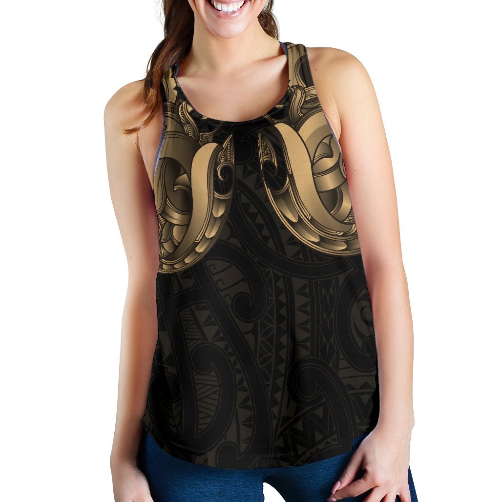 Maori Ta Moko Women Racerback Tank New Zealand Gold - Vibe Hoodie Shop