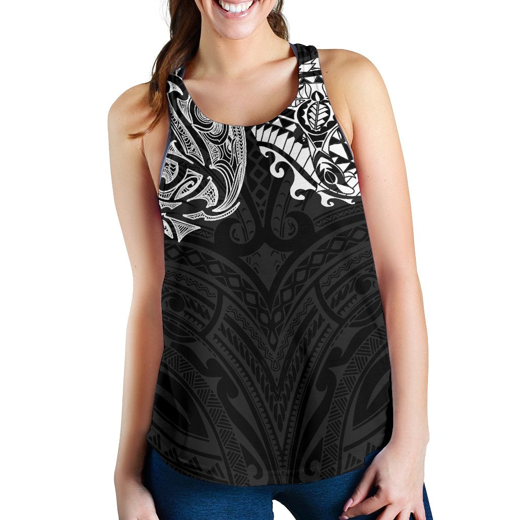 New Zealand Women's Racerback Tank, Maori Polynesian Tattoo White - Vibe Hoodie Shop