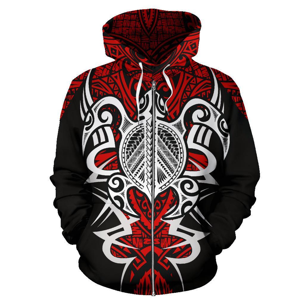 Zip Up Hoodie Tonga Turtle Polynesian Red - Armor Style - Vibe Hoodie Shop