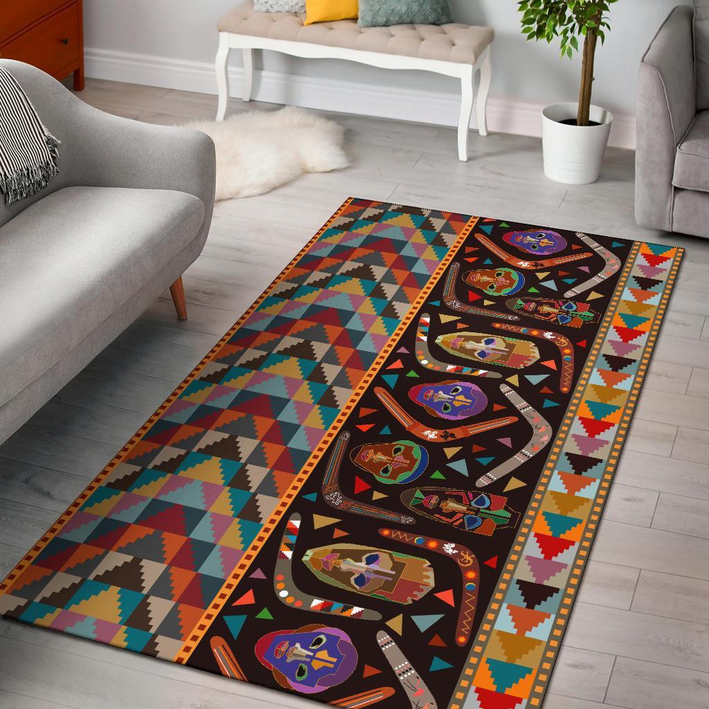 Vibe Hoodie Area Rug - Aboriginal Patterns Rug Boomerang And Masks - RLT20 - Vibe Hoodie Shop