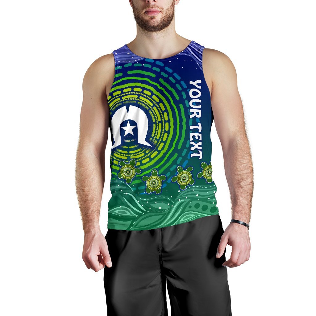 Custom Text Torres Strait Islanders Men's Tank Top - Aboriginal Turtle - Vibe Hoodie Shop