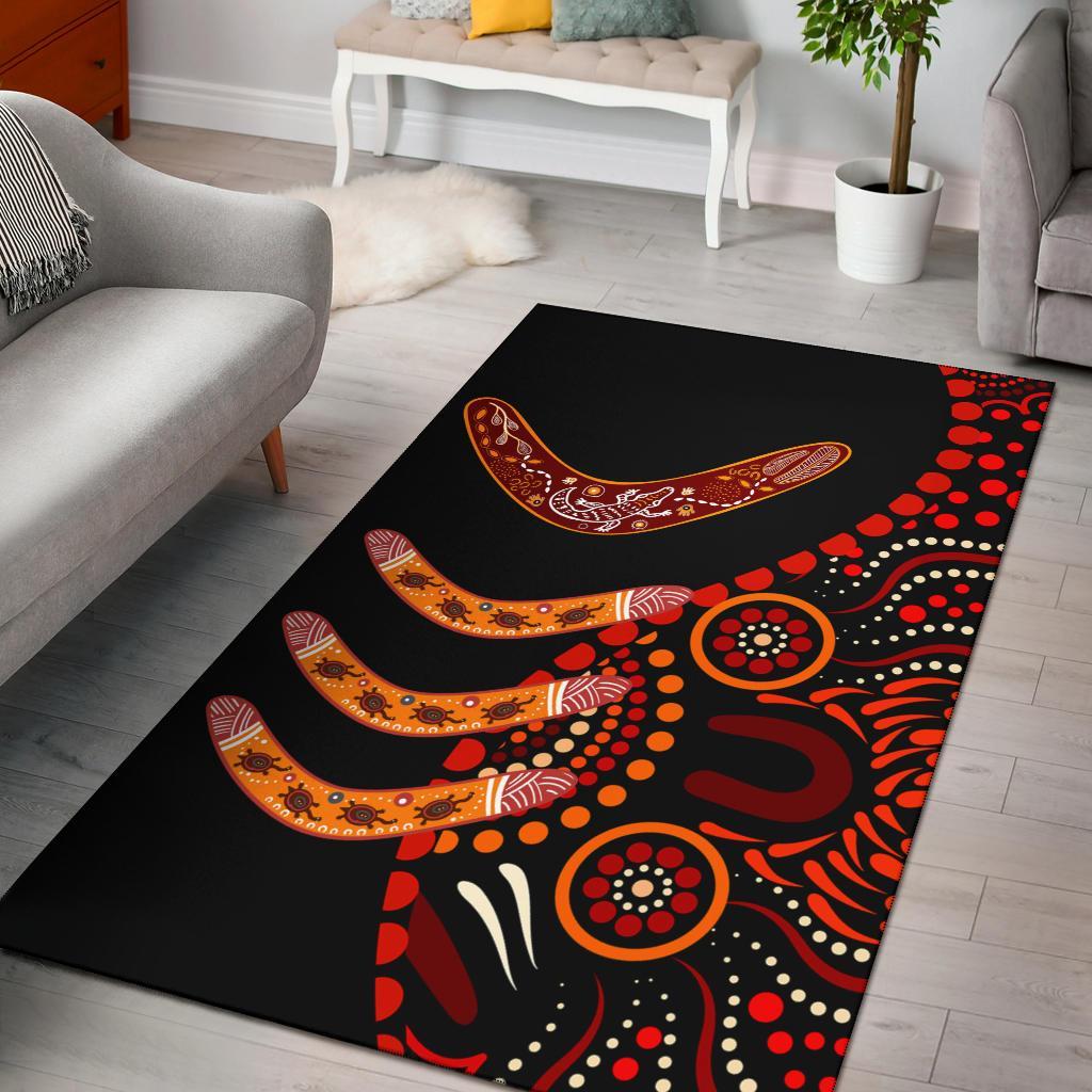 Aboriginal Area Rug - Aboriginal Boomerangs With Dot Painting Pattern - Vibe Hoodie Shop