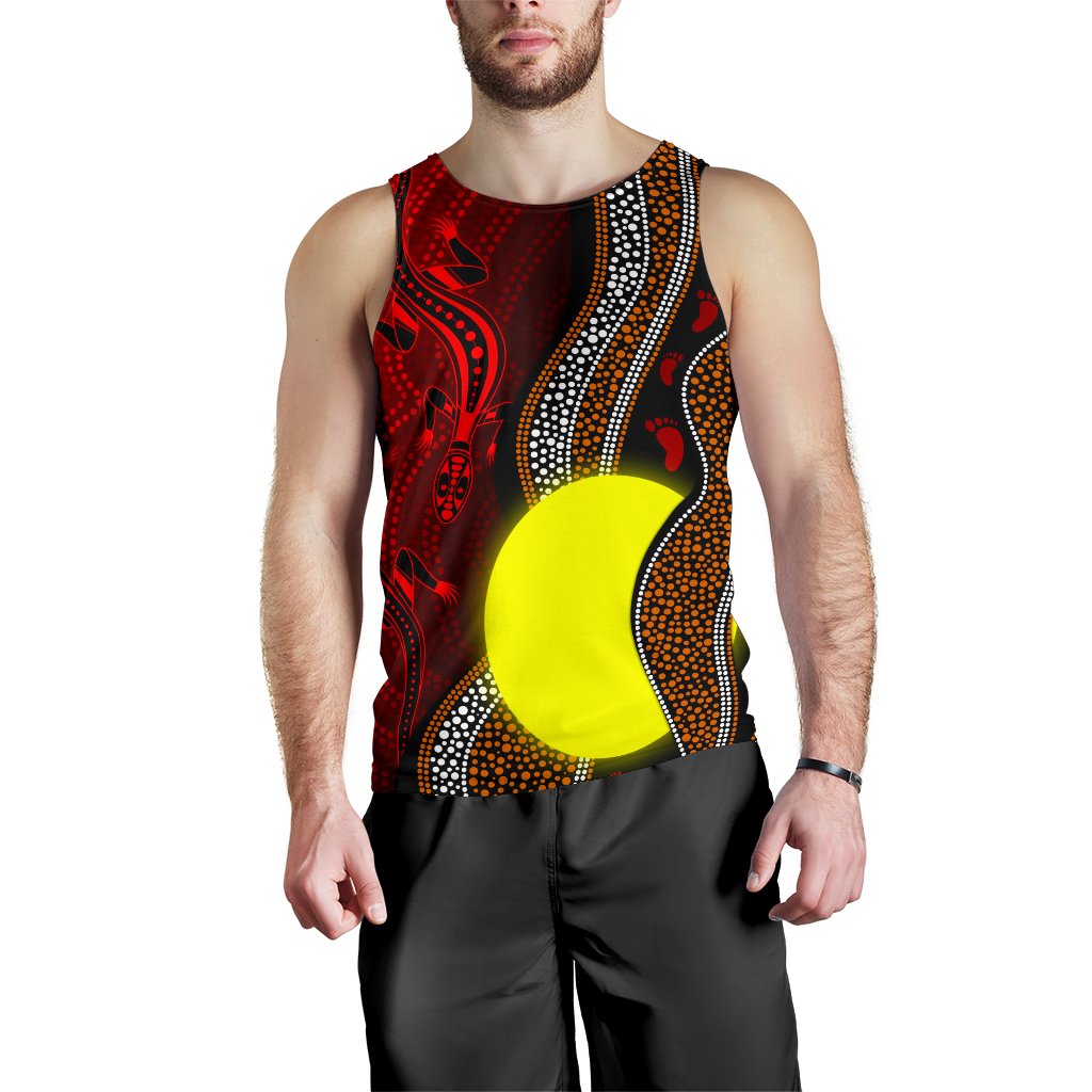 Aboriginal Men Tank Top - Aboriginal Flag Lizard Dot Painting Style - Vibe Hoodie Shop