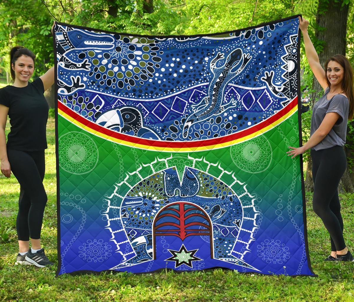 Premium Quilt - Torres Strait Symbol With Aboriginal Patterns - Vibe Hoodie Shop