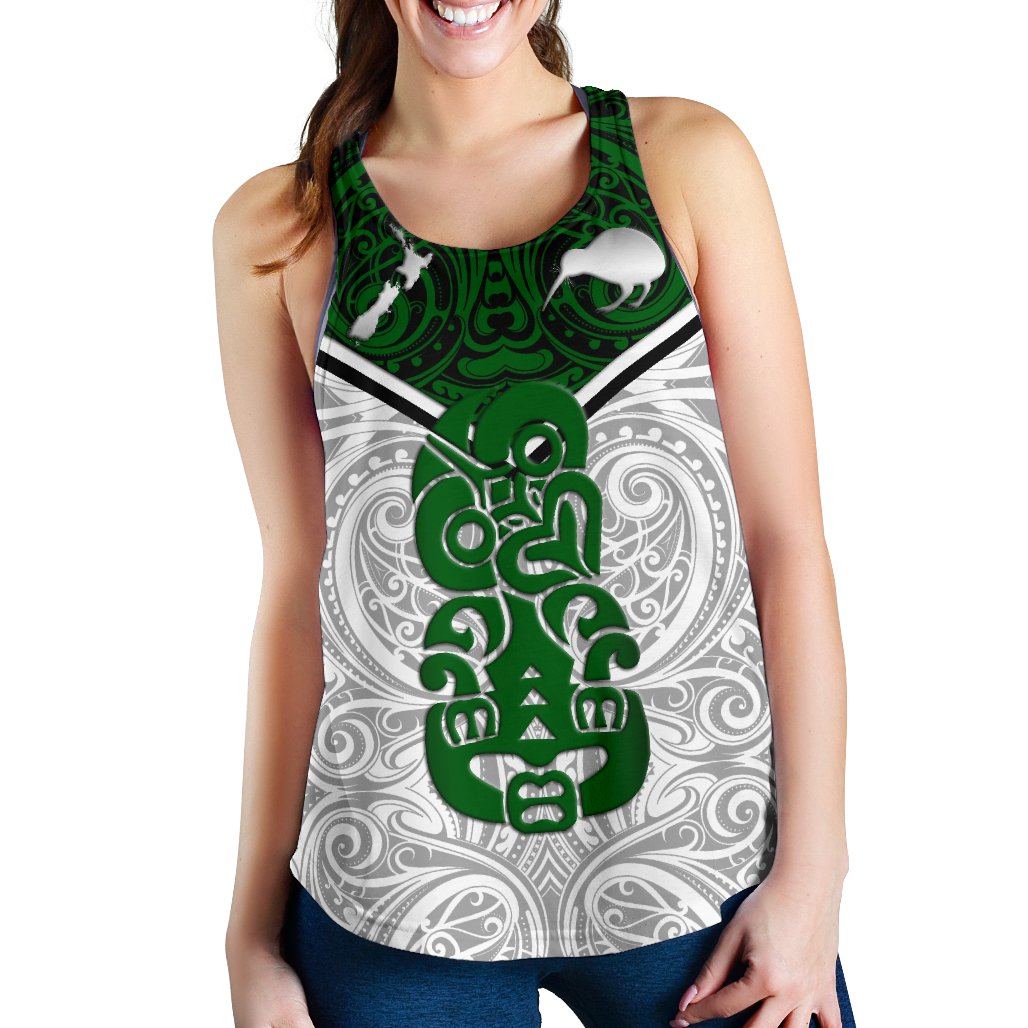 New Zealand Maori Rugby Women Racerback Tank Pride Version - White - Vibe Hoodie Shop