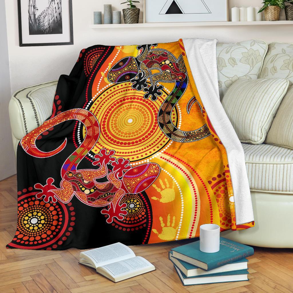 Aboriginal Premium Blanket - Couple Aboriginal Lizards - Vibe Hoodie Shop